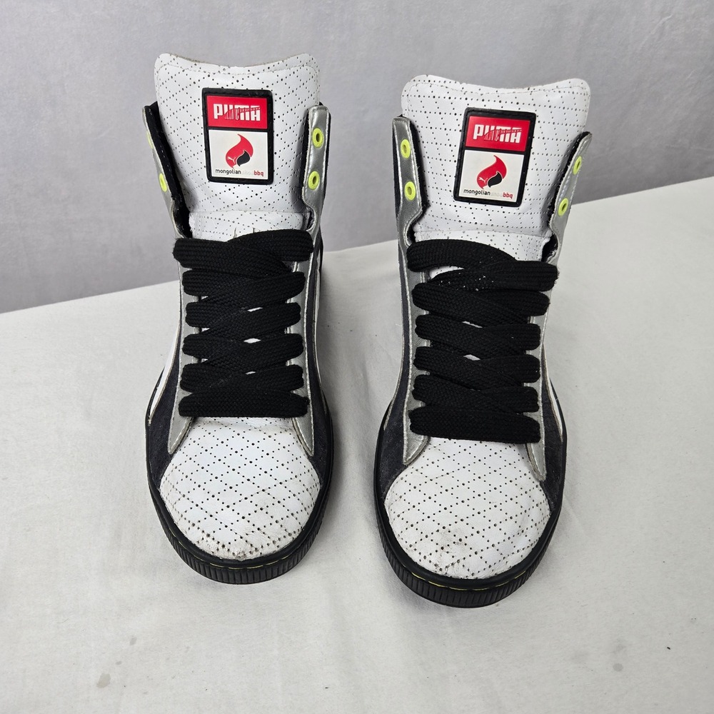Puma Black and White High-Top Sneakers with Neon Yellow Eyelets - Picture 4 of 8
